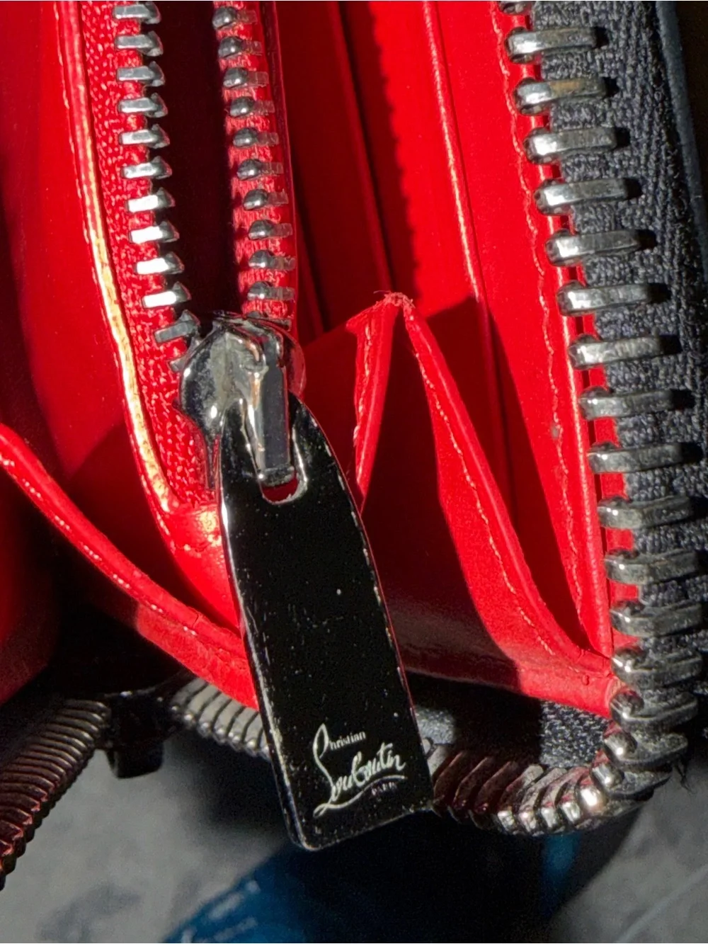 Authentic Christian Louboutin Red Leather Zip Wallet Interior